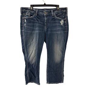 Silver Jeans Co. Suki Capri Jeans Womens Size 20 Distressed Blue Denim Stretch
